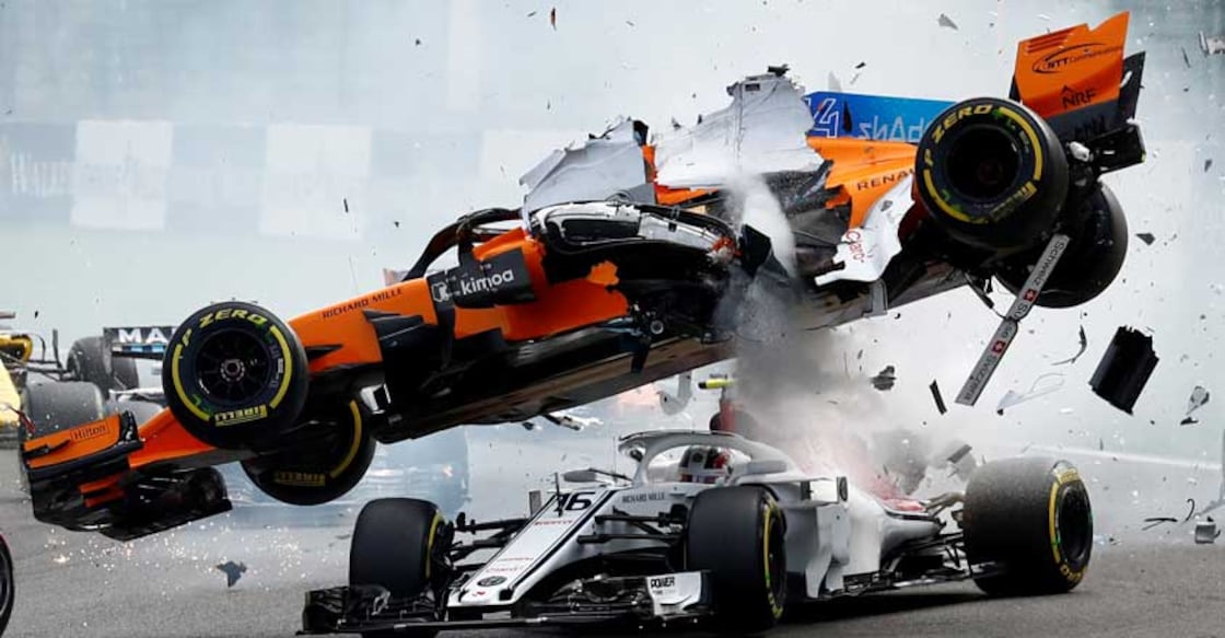 Halo protects Leclerc as Alonso goes over the top