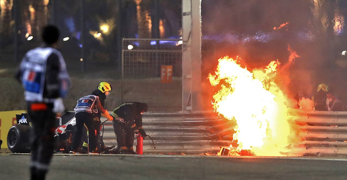 F1 driver Grosjean escapes unhurt after crash at Bahrain GP F1 driver Grosjean escapes unhurt after crash at Bahrain GP