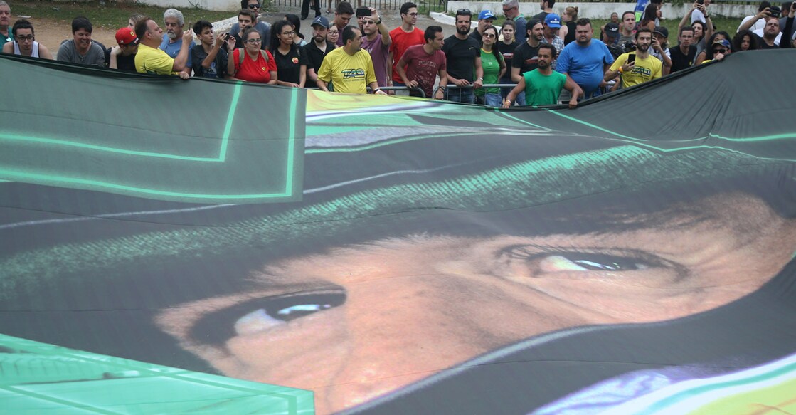 Fans of Ayrton Senna with a flag of the three-tims F1 world champion during his tribute in Sao Paulo on November 9, 2019. File photo: Reuters/Rahel Patrasso