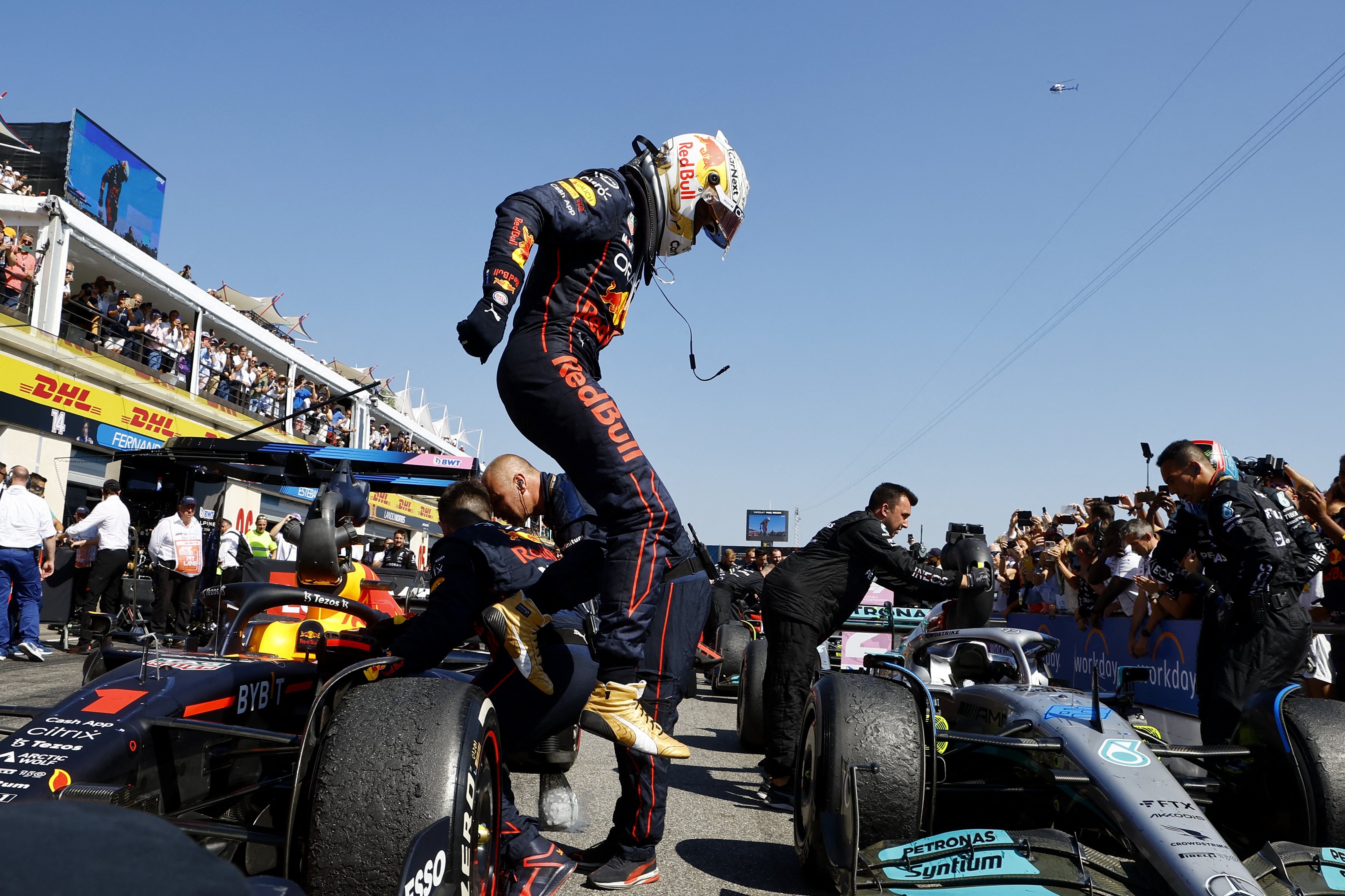 Formula One F1 - French Grand Prix - Circuit Paul Ricard, Le Castellet, France - July 24, 2022 Red Bull's Max Verstappen celebrates after winning the race REUTERS/Eric Gaillard/Pool
