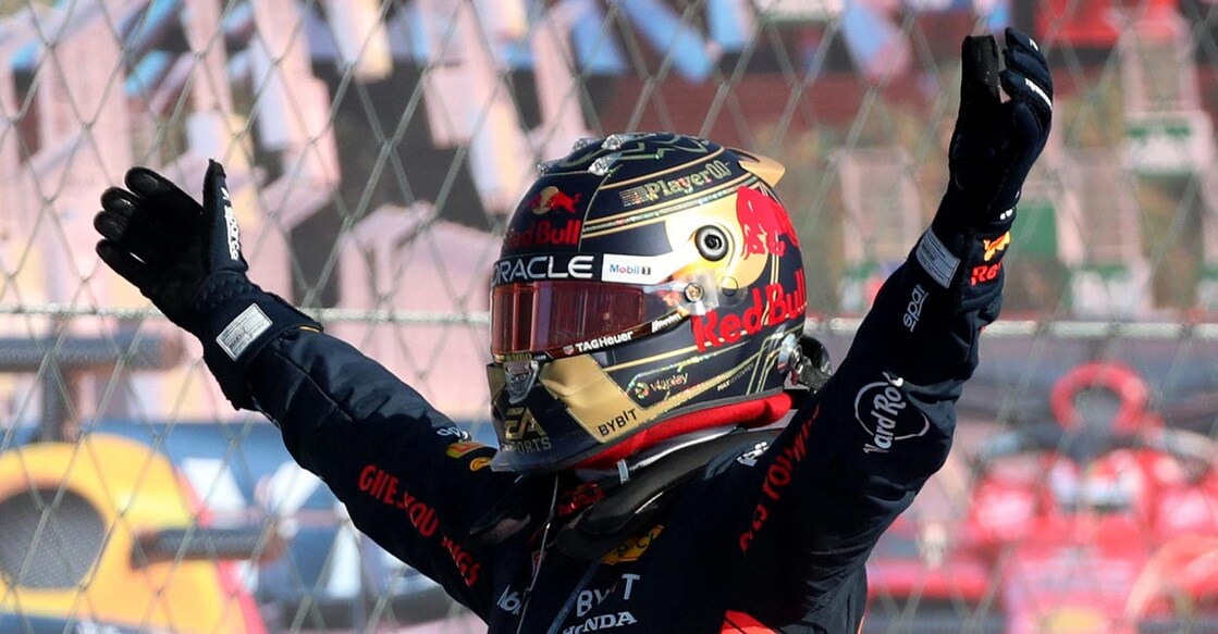 Red Bull's Max Verstappen celebrates after winning the Mexico Grand Prix. Photo: Reuters/Henry Romero