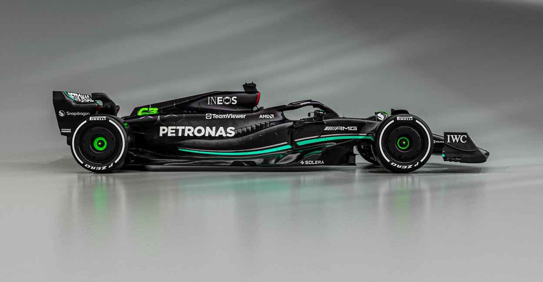 A handout image released by Mercedes shows the team's new Formula One racing car during their 2023 season launch in Silverstone. Photo: Mercedes/AFP