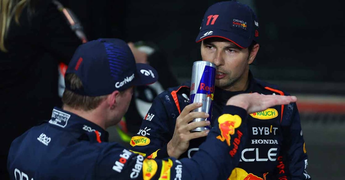 Red Bull's Sergio Perez after winning the Saudi Arabian Grand Prix with second placed Red Bull's Max Verstappen. Photo: Reuters/Rula Rouhana