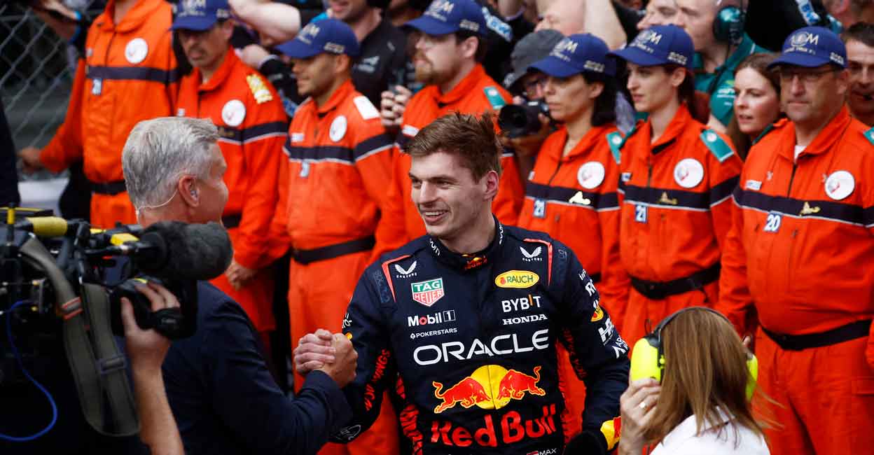 MOTOR-F1-MONACO Max Verstappen celebrates after winning the Monaco Grand Prix. Photo: Reuters/Stephane Mahe