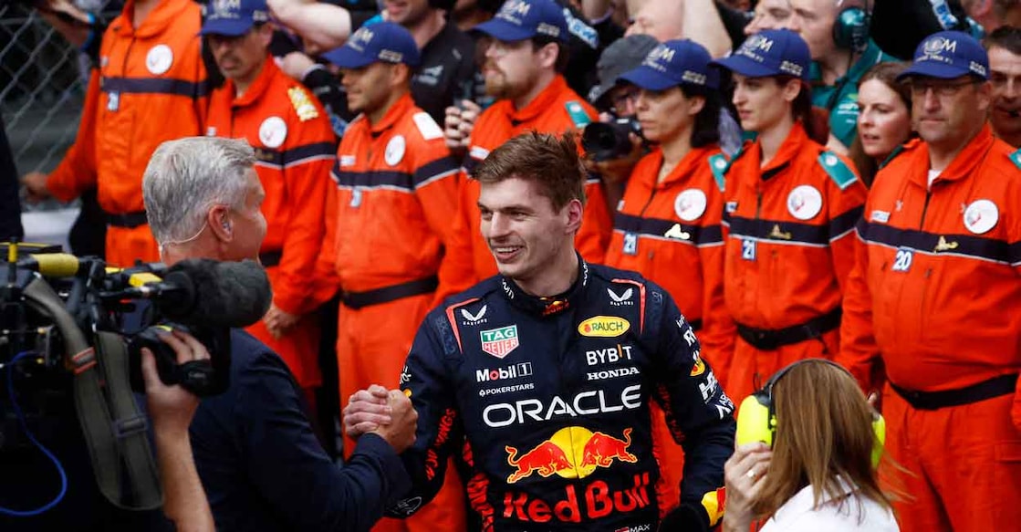 Max Verstappen celebrates after winning the Monaco Grand Prix. Photo: Reuters/Stephane Mahe
