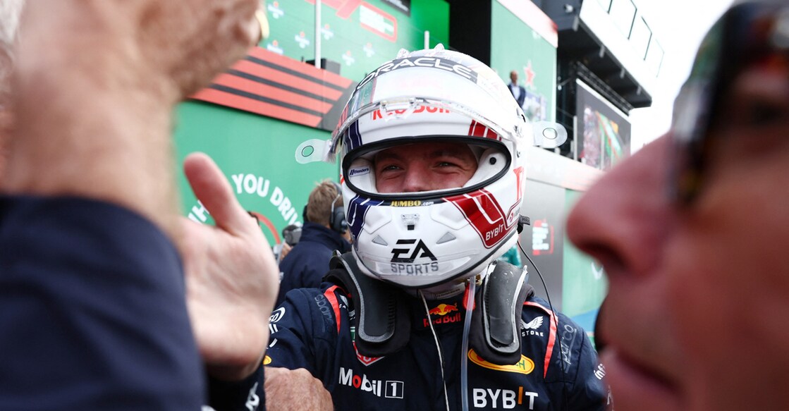Red Bull's Max Verstappen celebrates after winning the Dutch Grand Prix. Photo: Reuters/Stephanie Lecocq