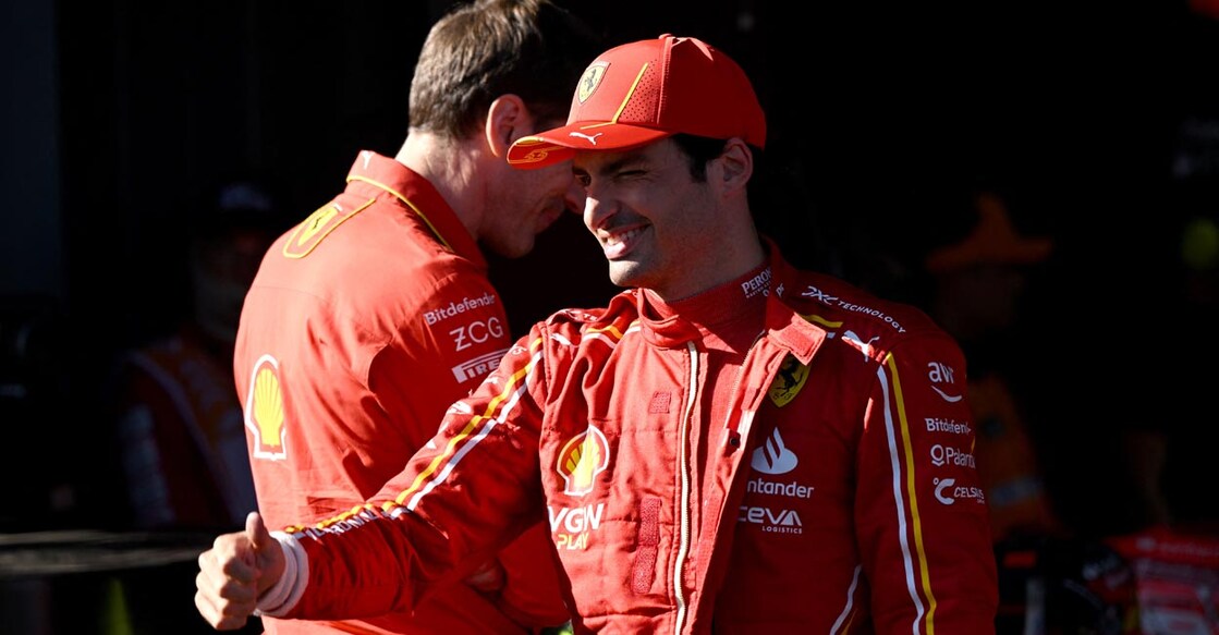 Ferrari's Carlos Sainz elebrates after winning the Australian Grand Prix. Photo: Reuters/Jaimi Joy