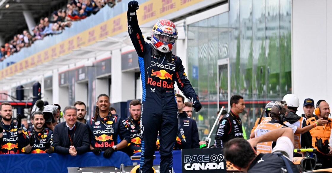 Red Bull's Max Verstappen celebrates after winning the Canadian GP. Photo: Reuters/Jennifer Gauthier
