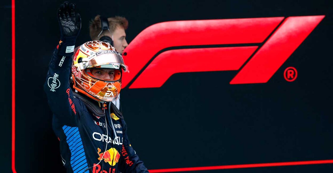 Red Bull's Max Verstappen celebrates after winning the Spanish Grand Prix. Photo: Reuters/Albert Gea