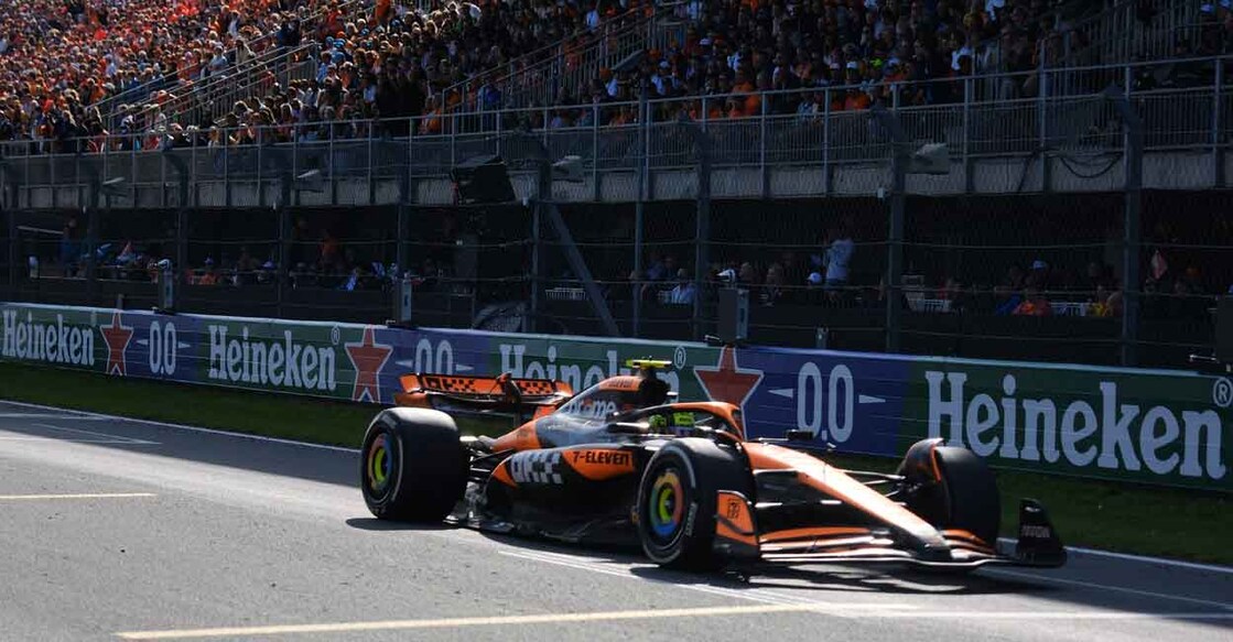 McLaren's Lando Norris crosses the line to win the Dutch Grand Prix. Photo: Reuters/Patrick Post