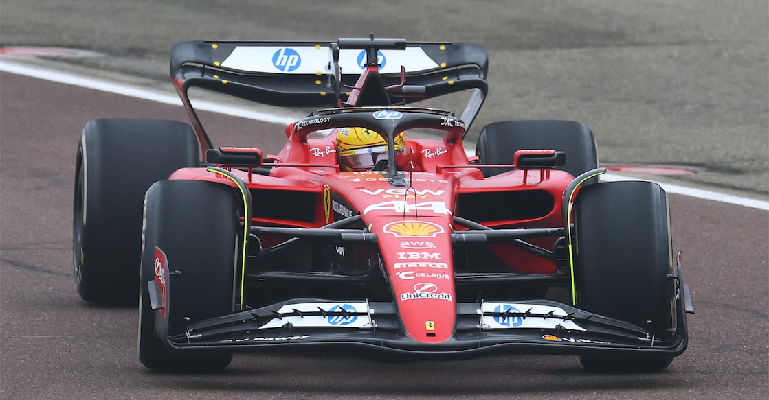 Lewis Hamilton test drives a Ferrari. Photo: X/@F1