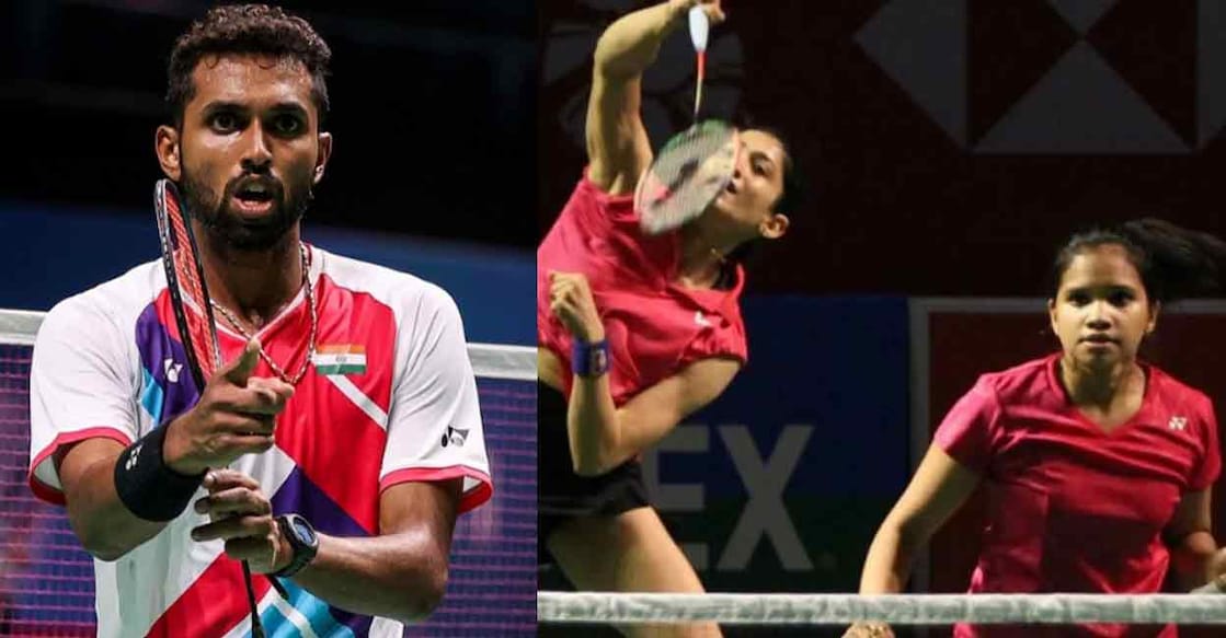 HS Prannoy reacts during his match against Liew Daren. Ashwini Ponnappa and Sikki Reddy in action during their round-2 match. Photos: Twitter/ @BAI_Media