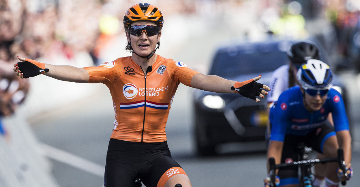 Amy Pieters Amy Pieters celebrates as she crosses the finish line at the European Cycling Championship in Alkmaar on August 10, 2019. File photo: AFP/Vincent Jannink