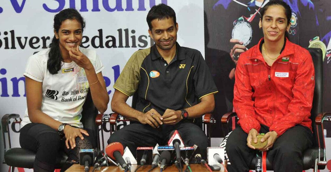 Pullela Gopichand with P V Sindhu and Saina Nehwal