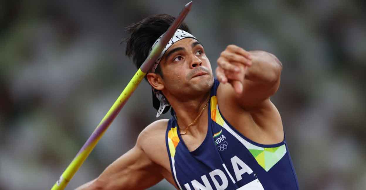 Neeraj Chopra en route to winning the gold medal. Photo: Reuters
