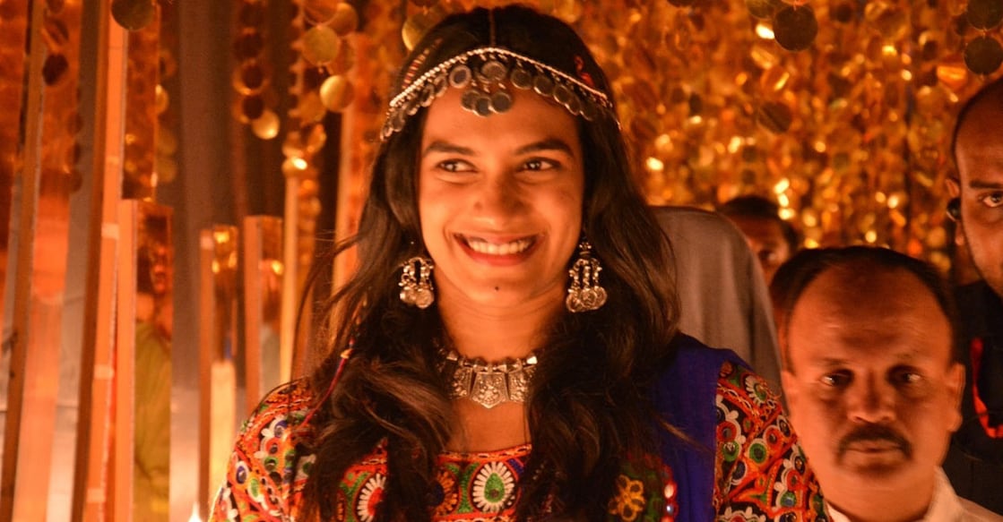 P V Sindhu P V Sindhu seen in Gujarati attire. Photo: IANS