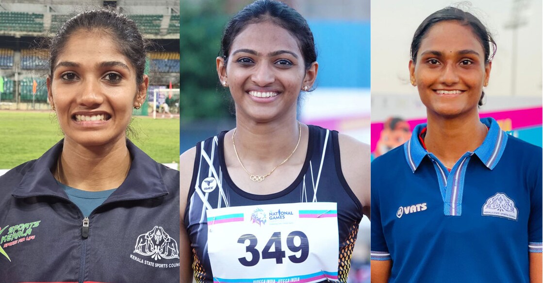 (L-R): Mareena George, Nayana James and Sruthilakshmi L of Kerala won silver in heptathlon and gold and bronze in long jump respectively. Photos: Special arrangement