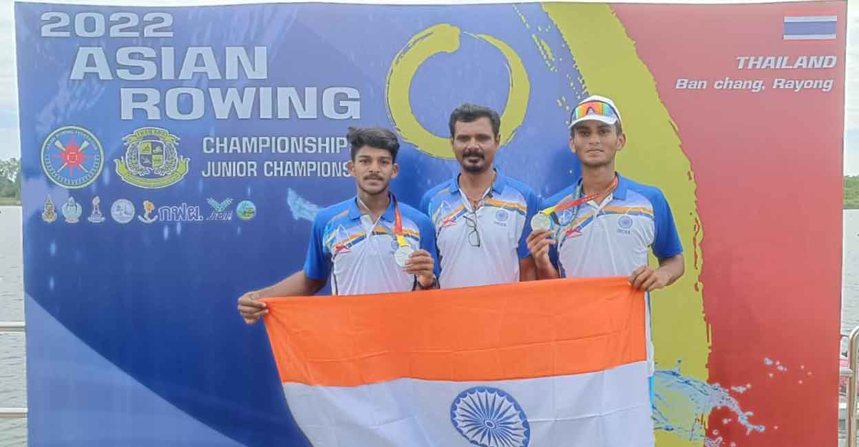  Adinath T J and Advaith J P won the silver medal in coxless pair 2,000m. Photo: Special Arrangement