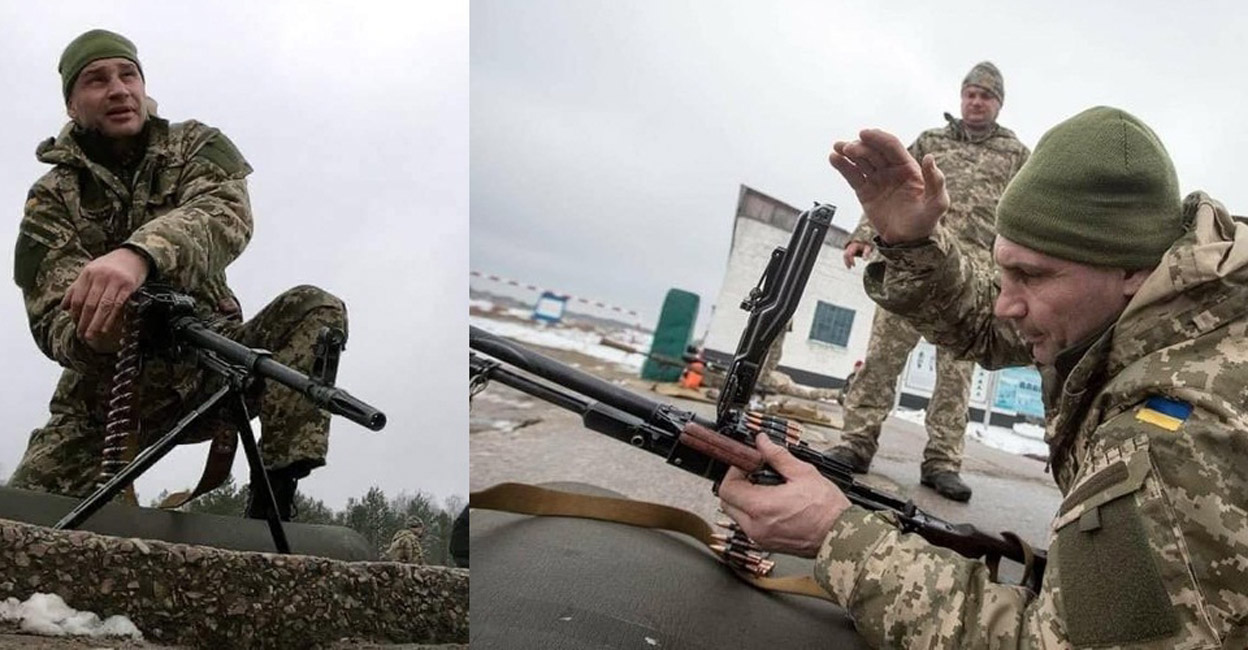 Images of Vitali Klitschko with a machine gun were posted on social media by boxinginsider.com. Photo: IANS