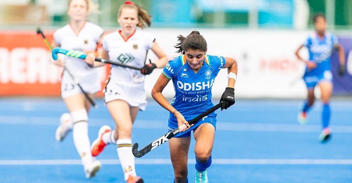 Action from the India-Germany match. Photo: Twitter@TheHockeyIndia