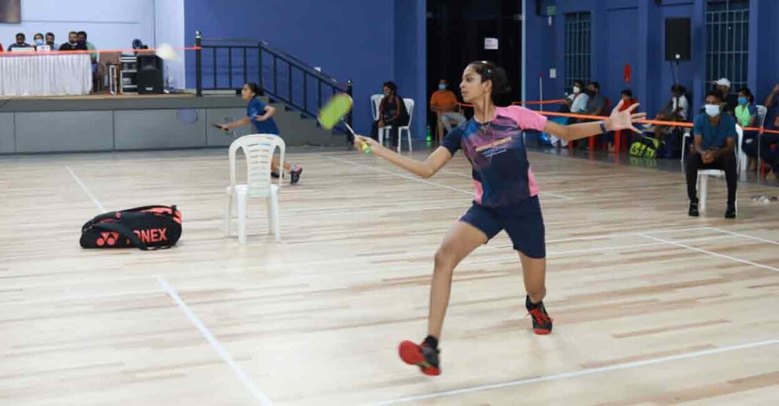 An action from the All Kerala sub-junior ranking badminton tournament at St Peter's School Sports Centre in Kolenchery on Tuesday. Photo: Special arrangement 