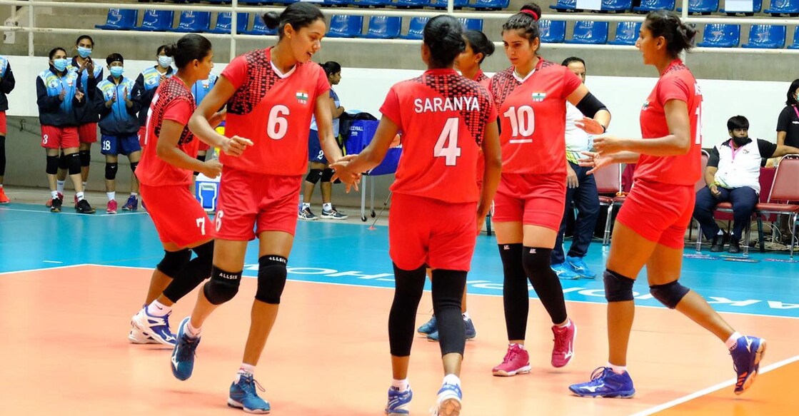 Soorya S (No. 6) top-scored for India. Photo: Twitter@AsianVolleyball
