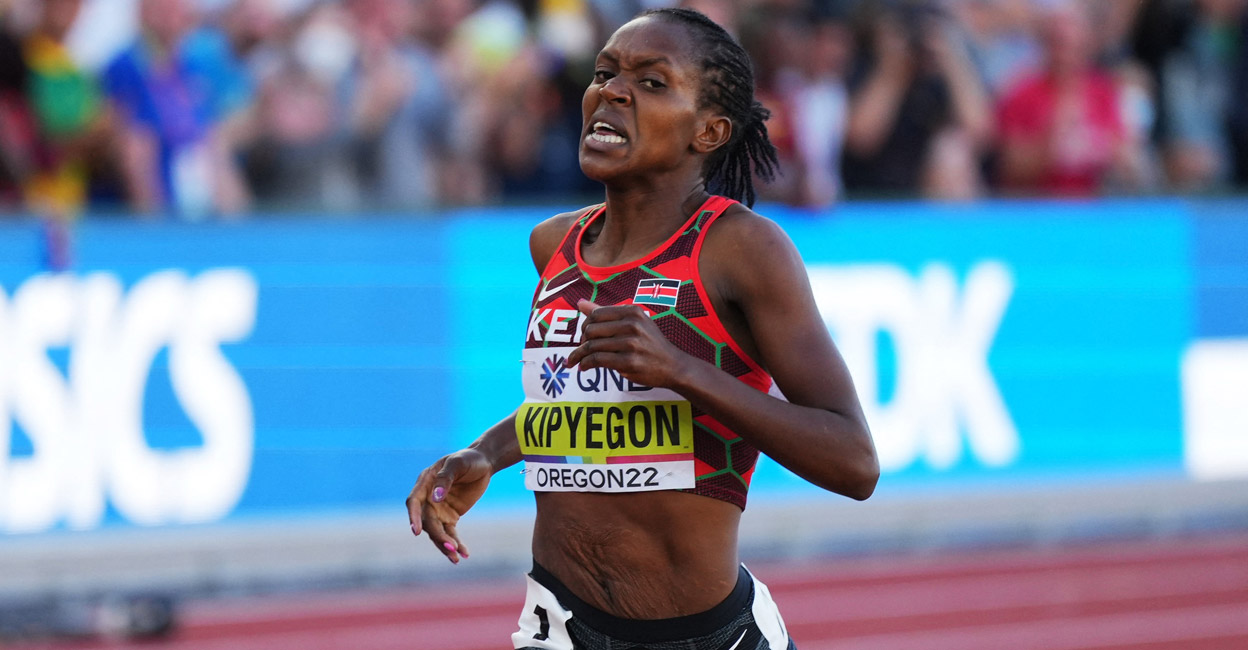 Faith Kipyegon in action during the women's 1,500m final. Photo: Reuters/Aleksandra Szmigiel