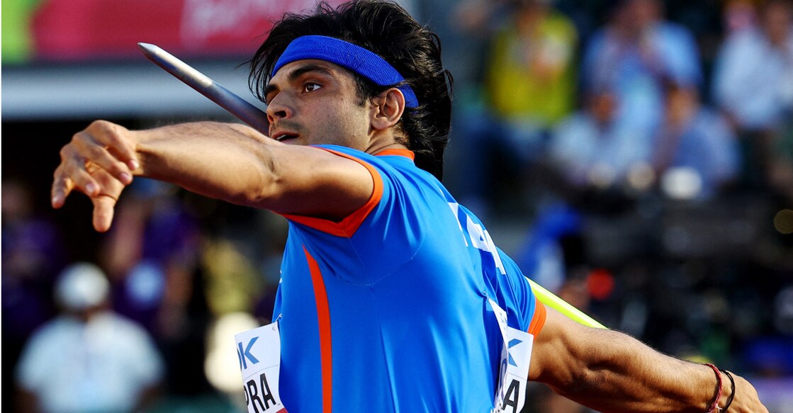 Neeraj Chopra in action during the final. Photo: Reuters/Brian Snyder