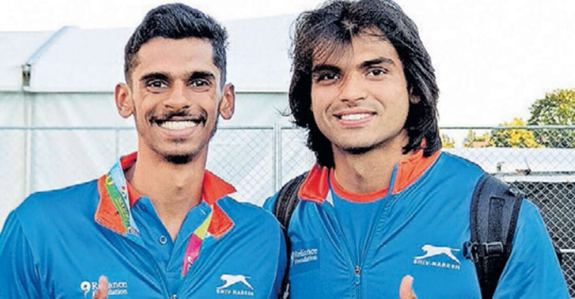 Sreeshankar with Chopra M Sreeshankar with Neeraj Chopra