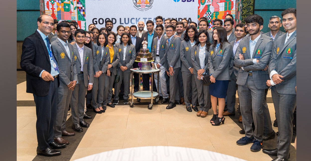 Chess Olympiad The Indian chess team comprising a record 30 members pose before the event. Photo: Special arrangement