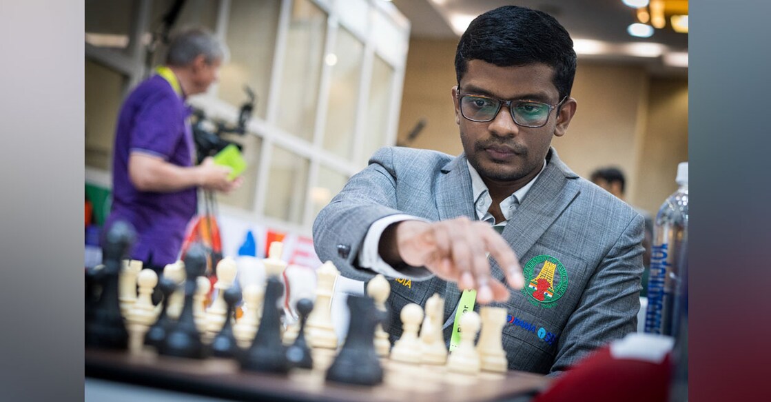 India's SL Narayanan in action during round 1 of the Chess Olympiad in Chennai. Photo: FIDE/Lennart Ootes 