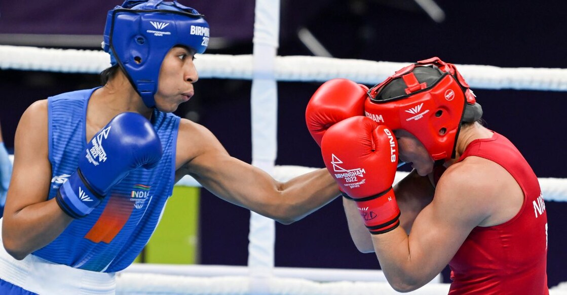 India's Lovlina Borgohain in action against Ariane Nicholson of New Zealand during the women's 66-70kg (light middleweight) boxing match of the Commonwealth Games 2022 in Birmingham, UK, Saturday, July 30, 2022. PHOTO: PTI