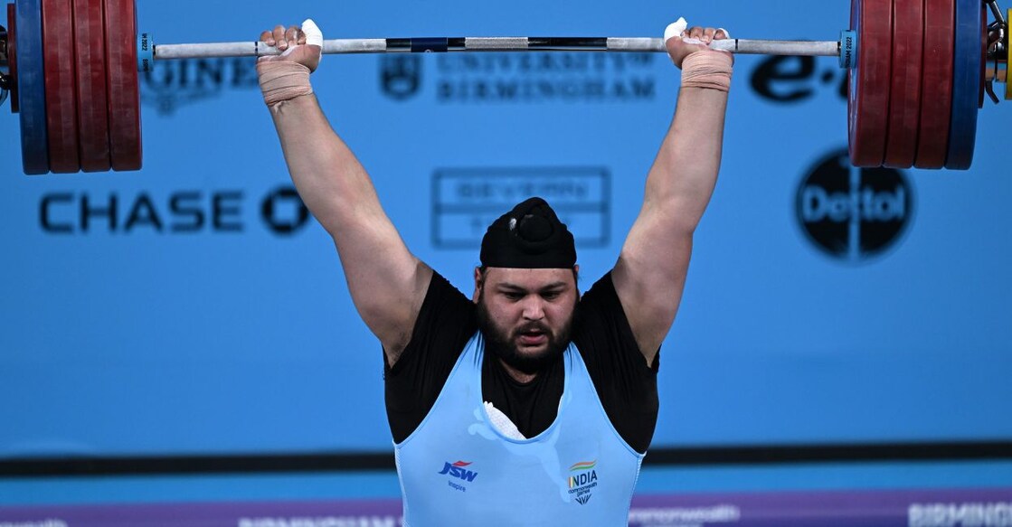 Indian weightlifter Gurdeep Singh during an attempt in the men's +109 kg weightlifting of the Commonwealth Games 2022 in Birmingham, UK, Wednesday, Aug 3, 2022. PHOTO: PTI