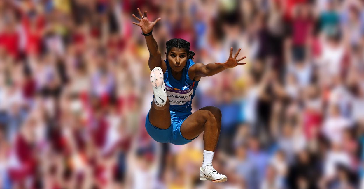 Ancy Sojan in action in the qualifiers. Photo: AFP/Ben Stansall
