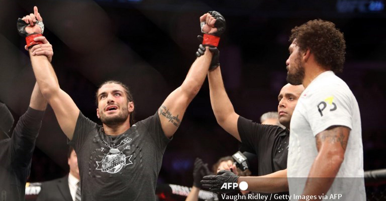Elias Theodorou celebrates his victory over Eryk Anders in a middleweight bout during the UFC 231 event at Scotiabank Arena on December 8, 2018 in Toronto. File photo: AFP/Vaughn Ridley
