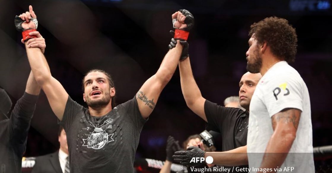 Elias Theodorou celebrates his victory over Eryk Anders in a middleweight bout during the UFC 231 event at Scotiabank Arena on December 8, 2018 in Toronto. File photo: AFP/Vaughn Ridley