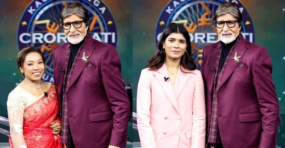 Mirabai Chanu & Nikhat Zareen with Amitabh Bachchan. Photos: IANS
