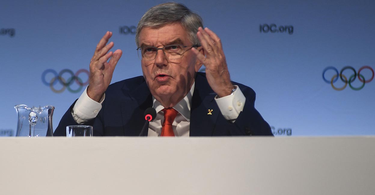 IOC president Thomas Bach during a press conference in Mumbai. File photo: 
 PTI/Shashank Parade