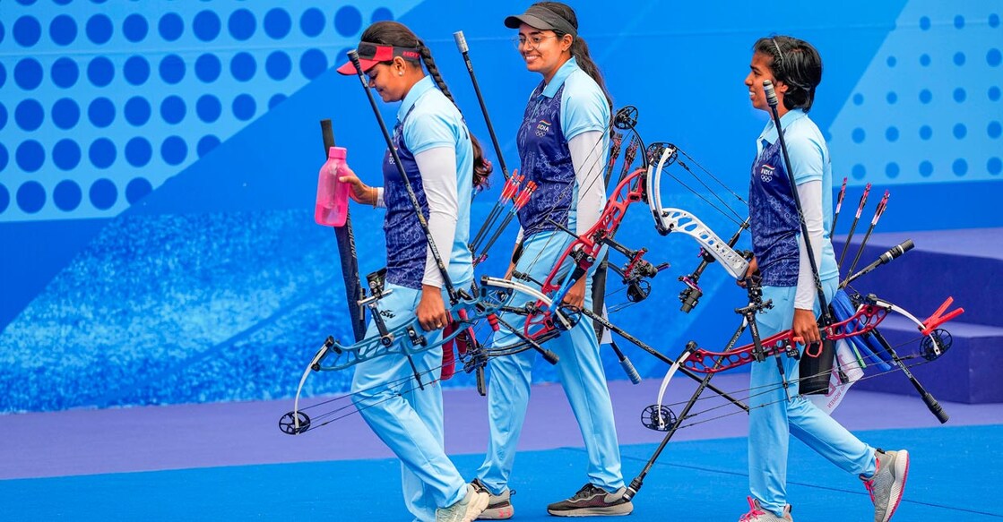 From left: Jyothi Surekha Vennam, Parneet Kaur,  and Aditi Gopichand Swam. Photo: PTI/Shailendra Bhojak
