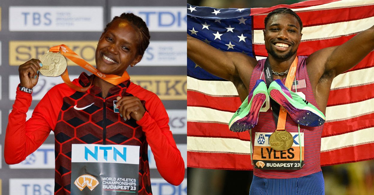 Faith Kipyegon of Kenya; Noah Lyles of the USA. Photo: Reuters