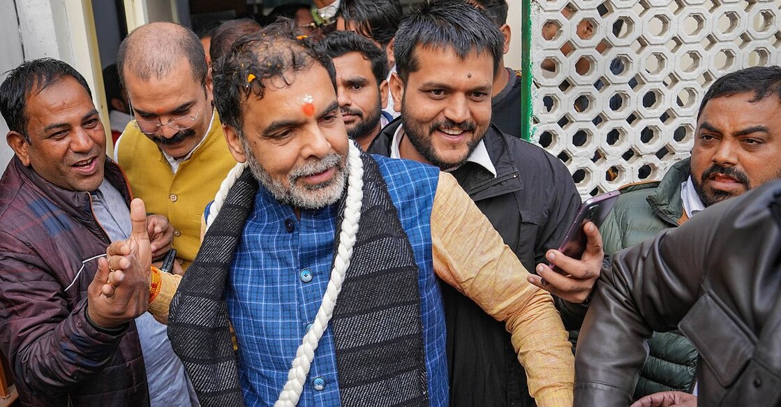 President of WFI, Sanjay Singh, arrives at BJP MP Brij Bhushan Sharan Singh's residence after winning the WFI polls, in New Delhi. Photo: PTI