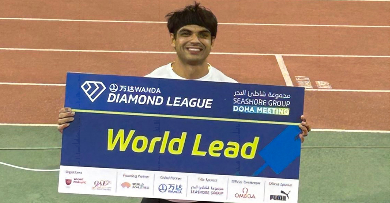 neeraj-chopra-doha Neeraj Chopra's season best of 88.67m also is the world leading throw this year. Photo: Twitter/@IIS_Vijayanagar