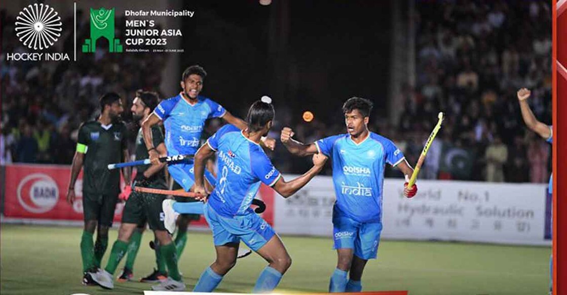 Angad Bir Singh and Araijeet Singh Hundal scored for India. Photo: Twitter@TheHockeyIndia