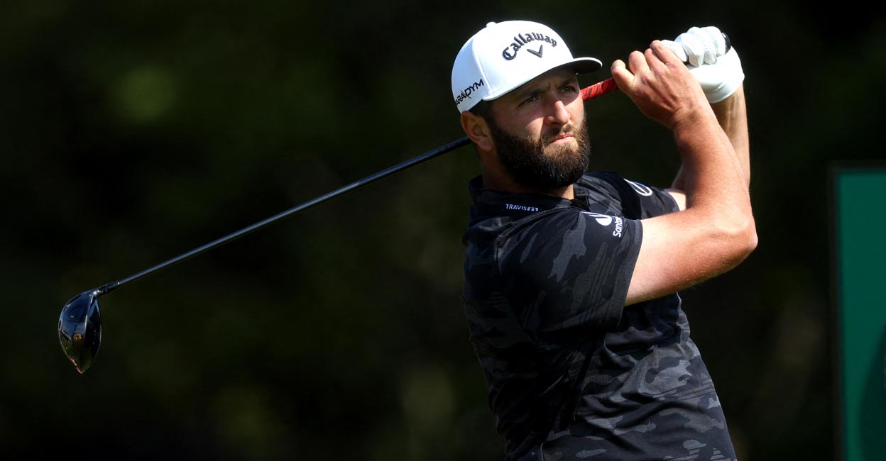 Jon Rahm tees off on the fifth hole during the first round. Photo: Reuters/Paul Childs