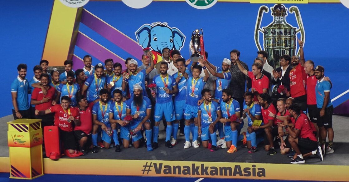 Indian players celebrate their triumph. Photo: IANS