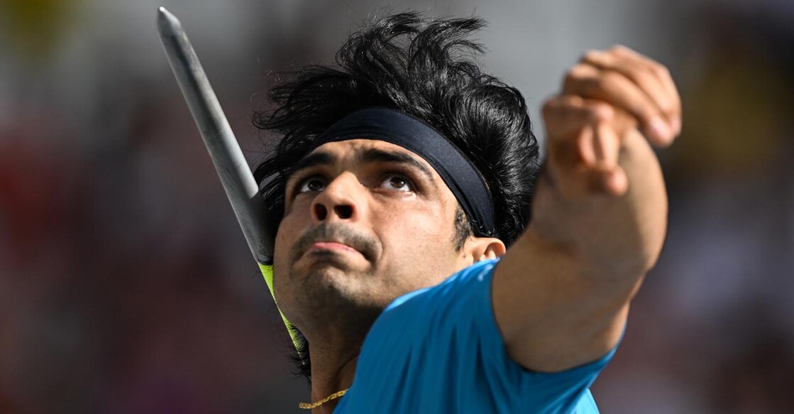 Neeraj Chopra competes in the qualifiers. Photo: AFP/Kirill Kudryavtsev