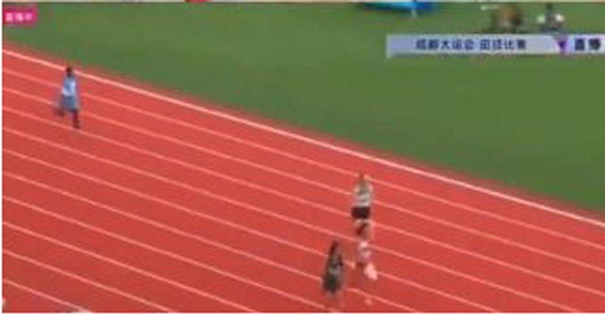 Nasra Abukar Ali, left, finished last, more than 10 seconds behind the race winner who clocked 11.58 seconds. Screengrab