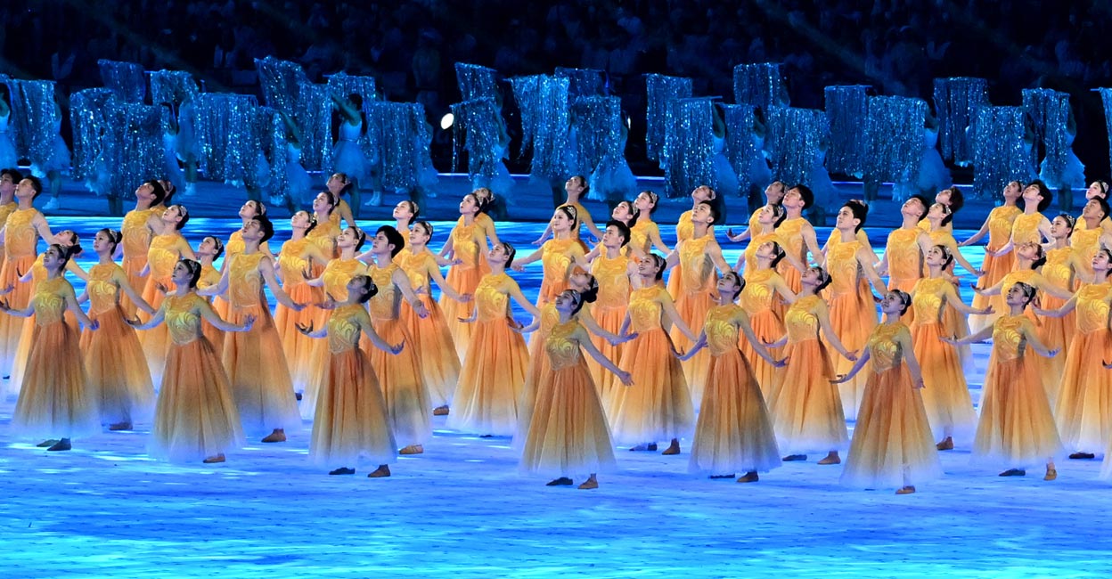Asian Gamesn opening ceremony Performers take part in the opening ceremony of the 2022 Asian Games. Photo: AFP/Ishara S Kodikara