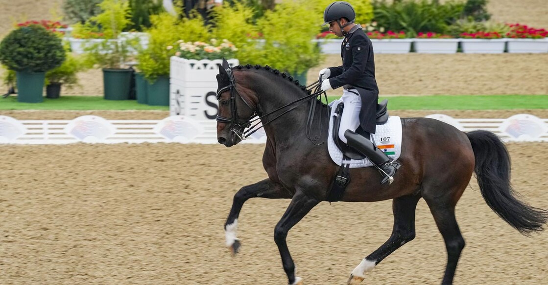 Anush Agarwalla astride Etro. Photo: PTI/Gurinder Osan