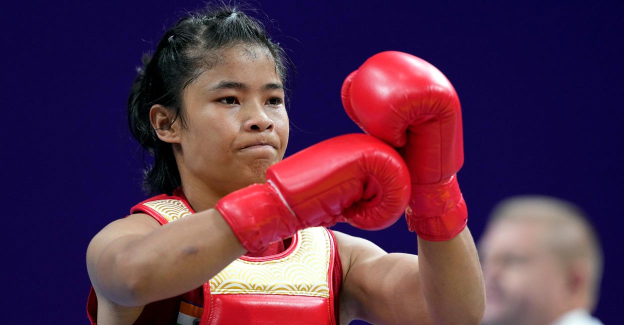 Naorem Roshibina Devi reacts after her fight against China's Xiaowei Wu. Photo: PTI/Gurinder Osan